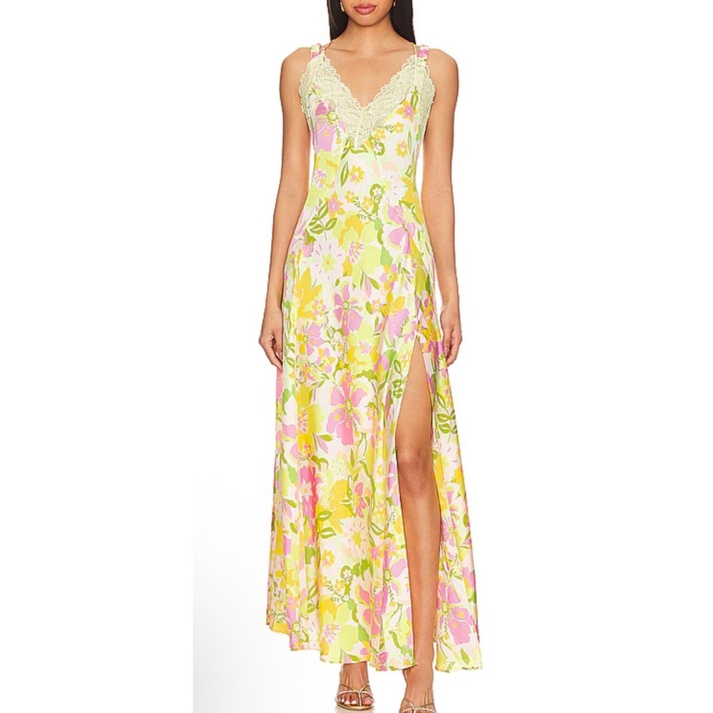 Intimily Free People A Bloom Maxi Slip Dress Floral Yellow Size L